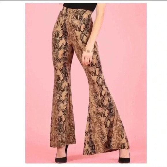🆕Boho Vibes Toast Snake-Pattern Flared Pants M🆕 - Picture 3 of 7